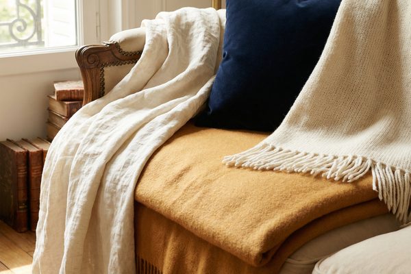 Textiles et coussins coordonnés dans un salon — épisode Comment choisir ses textiles par Pauline Dumont